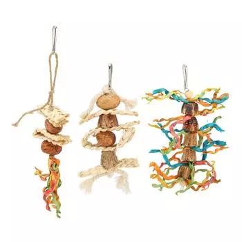 3Pcs Bird Chewing Toys Nuts Hemp Rope Corn Husk Colorful Bite Resistant Parrot Hanging Bite Toys