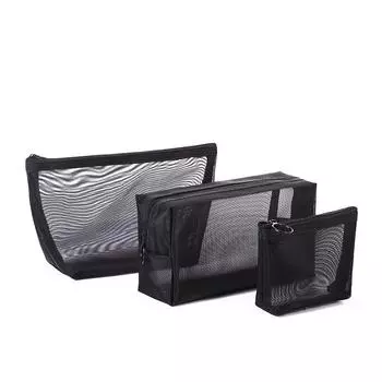 3Pcs Black Mesh Toiletry Bags Travel Makeup Bag Small Large Case Organizer Cosmetic Cases Toiletries Storage Handbag Pouch 3pcs чёрный