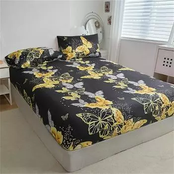 3pcs Butterfly Print Bedding Set - Ultra-Soft, Breathable, Stain-Resistant Fitted Sheet and 2 Pillowcases, Deep Pocket Design 90x190x25cm 2pcs
