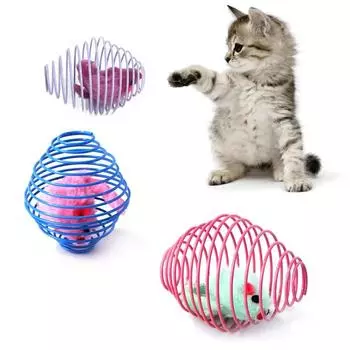 3pcs Cage Mouse Cat Toy Plush Solid Color Mouse Cute Shape Little Cat Pet Toy разноцветный