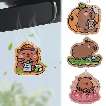 3Pcs Car Air Freshener Cartoon Capibara Car Rearview Mirror Perfume Flavoring Pendant Tablets Decoration Anime JDM Accessories
