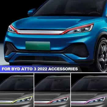 3Pcs Car Light Eyebrow Sticker Decoration Modification Light Film For Byd Atto 3 2024 Accessories чёрный
