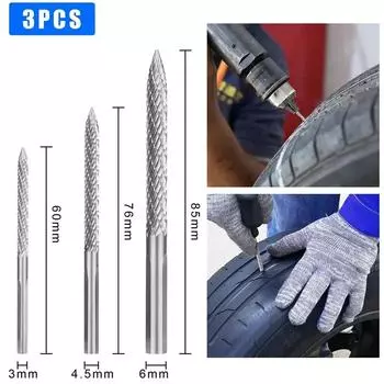 3Pcs Carbide Drill Bits Car Tire Repair Carbide Burr Drill Bit Auto Wire Cutter Tools Kit With Plastic Boxes 3mm/4.5mm/6mm CHINA