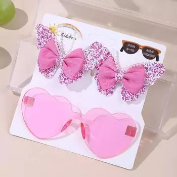 3Pcs/Card Glitter Butterfly Hair Clip Heart Sunglasses Set Kids Headwear Fashion Sparkling Hairgripes Glasses Hair Accessories Glitter