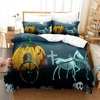 3PCS Carriage pumpkin Bedding Sets Home Bedclothes Super King Cover Pillowcase Comforter Textiles Bedding Set EU single(135x200cm)