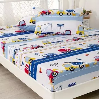 3Pcs Cartoon Engineering Car Pattern Fitted Sheet Set - Soft, Breathable, And Hypoallergenic Bedding Sheet Set Vibrant-Perfect 90x200cmx25