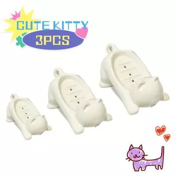3pcs Cat-Shaped Plastic Soap Dish with Drainage Holes - Cute Cartoon Cat Bathroom Decor, Durable Non-Slip Soap Holder for Bathtub,Kitchen,Bathroom 3pcs белый