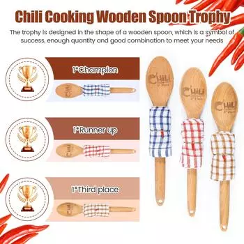 3Pcs Chili Cook off Prize Spoons Engraved Chili Cook Off Trophies Wood Chili Cook off Spoon Award Portable Chili Cooking Spoons