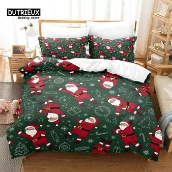 3pcs Christmas Duvet Cover Set, Cartoon Santa Claus Bedding Set, Soft Comfortable Breathable Duvet Cover, For Bedroom Guest Room EU single(135x200cm)