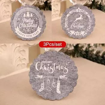 3Pcs Christmas Felt Coasters Anti-Slip Round Placemat Bowl Mats Cups Pads For Xmas Year Party Decoration Supplies