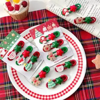 3Pcs Christmas Hair Clip Set Cute Cartoon Xmas Tree Santa Claus Hairpin Side Bangs Clip For Girls Headwear Hair Accessories A2