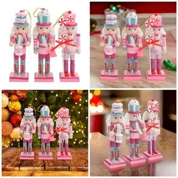 3Pcs Christmas Pink Candy Nutcrackers Puppets Statue Decorations Hanging Ornaments Home Christmas Holiday Party Decors розовый