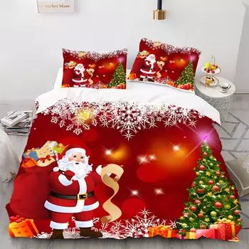 3PCS - Christmas printed bedding set, soft and comfortable breathable duvet set, suitable for bedrooms and guest rooms 173x229cm