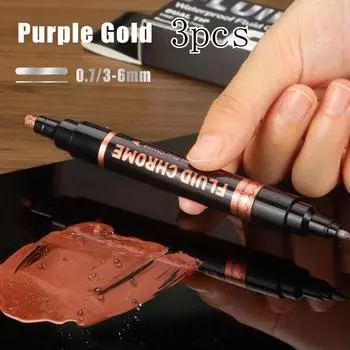 3Pcs Chrome Paint Markers–2mm Tip, Reflective Mirror Ink | For Touch-Up&Coloring | Works on Model, Metal, Wood, Plastic&Stone