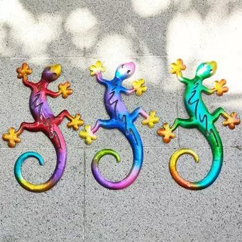 3 шт. красочные металлические настенные украшения в виде ящерицы геккона красный