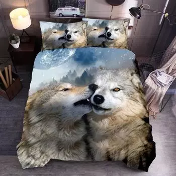 3pcs Cozy Dark Wolf Digital Print Duvet Cover Set Soft, Hypoallergenic, and Breathable Bedding for Bedroom and Guest Room EU Single 135x200cm