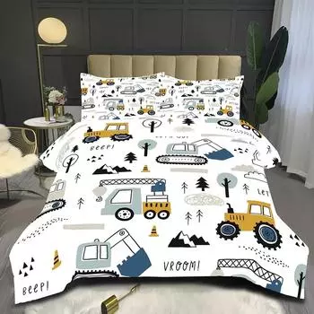 3pcs Cute Car Duvet Cover Set King Size, truck tractor bedding set for teenagers, Bedding Set for Bedroom,Hotel 135x200cm-EU-Single