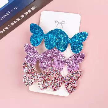 3PCS Cute Girls Hair Clips Children Kids Glitter Butterfly Hairpin Barrettes Hair Clip Headwear Women Girls Hair Accessories