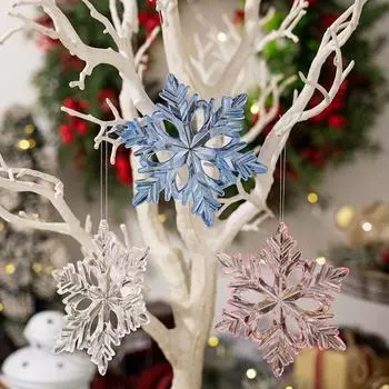 3pcs DIY Christmas Snowflake Pendants Xmas Tree Hanging Ornament Merry Christmas Decoration розовый