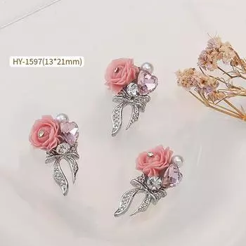 3Pcs Diy Nail Art Decoration 3D Bow-Tied Camellia Nail Art Charm Rose Nail Drill For Valentine S Day Manicure Design розовый