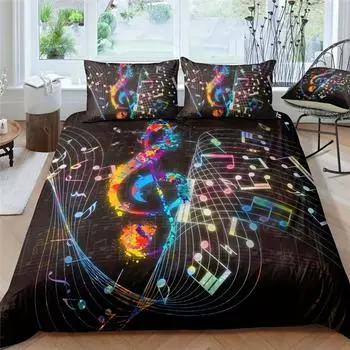 3pcs Duvet Cover Set (1*Duvet Cover + 2*Pillowcase, Without Core), Fashion Colorful Note Print Bedding Set, Soft And Skin-friend US Queen228x228cm