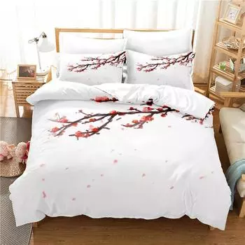 3pcs Duvet Cover Set, 3D Branch Flower Bedding Set, Soft Comfortable Breathable Duvet Cover, For Bedroom Guest Room Decor EU single(135x200cm)