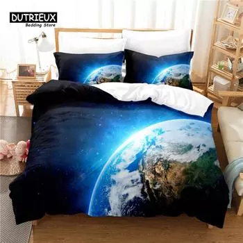 3pcs Duvet Cover Set, 3D Cosmic Planets Bedding Set, Soft Comfortable Breathable Duvet Cover, For Bedroom Guest Room Decor EU single(135x200cm)