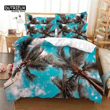 3pcs Duvet Cover Set, Beach Coconut Tree Bedding Set, Soft Comfortable Breathable Duvet Cover, For Bedroom Guest Room Decor EU single(135x200cm)