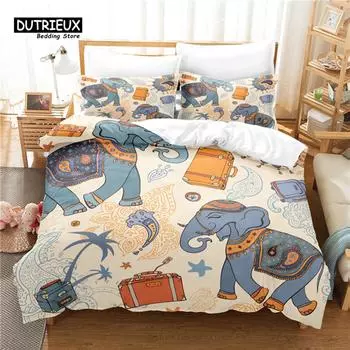 3pcs Duvet Cover Set, Elephant Bedding Set, Soft Comfortable Breathable Duvet Cover, For Bedroom Guest Room Decor EU single(135x200cm)