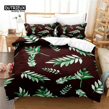 3pcs Duvet Cover Set, Long Leaves Bedding Set, Soft Comfortable Breathable Duvet Cover, For Bedroom Guest Room Decor EU single(135x200cm)