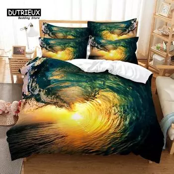 3pcs Duvet Cover Set, Ocean Landscape Bedding Set, Soft Comfortable Breathable Duvet Cover, For Bedroom Guest Room Decor 155x215cm 3pcs