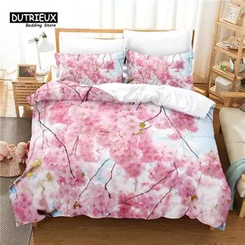 3pcs Duvet Cover Set, Pink Flower Bedding Set, Soft Comfortable Breathable Duvet Cover, For Bedroom Guest Room Decor EU single(135x200cm)