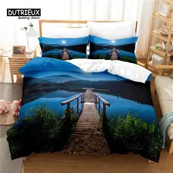 3pcs Duvet Cover Set, Small Bridge Bedding Set, Soft Comfortable Breathable Duvet Cover, For Bedroom Guest Room Decor US Queen(228x228cm)