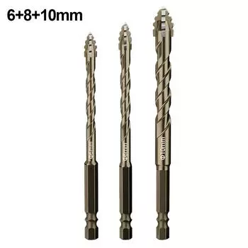 3pcs Eccentric Drill Drilling Glass Tile Punching Triangle Drill Bit Four-Flute Serrated Drill 6/8/10 Mm Punching Power Tools