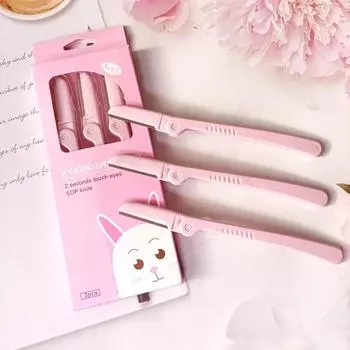 3pcs Eyebrow knife&Double headed eyebrow brush Women Face Care Hair Removal Tool Makeup Shaver Knife Eyebrow Trimmer Shaving розовый