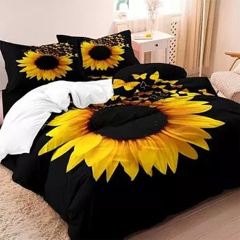3pcs Fashion Duvet Cover Set, Sunflower Print Bedding Set With Zipper Closure, Soft Comfortable Duvet Cover Eu Single135x200cm