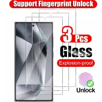 3 шт., прозрачная HD-защитная пленка для разблокировки отпечатков пальцев, закаленное стекло для Samsung Galaxy S24 / S24+ / S24 Ultra S23 S23+ FE S22 5G S22+ S21 Plus S24Plus Samsung Galaxy S24 Ultra чистый