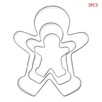 3pcs Gingerbread Man Boy Girl Fondant Pastry Baking Biscuit Cookie Cutter Set Stainless Steel