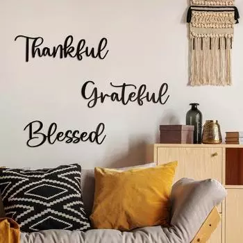 3pcs Grateful Blessed Metal Wall Art Set - Black Thankful Sign for Home Dcor, Inspirational Be Grateful Wall Art светло-серый