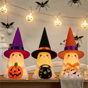3pcs Halloween Ghosts Statues With Hats Set Up Props One Size