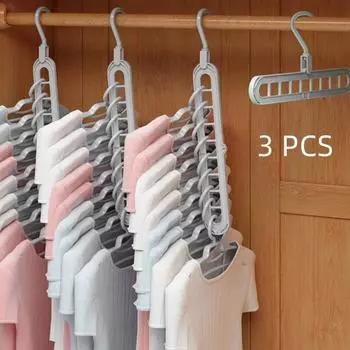 3pcs Hanging 9-hole Hangers Foldable Heavy Duty Clothes Drying Rack Household Spacset Wardrobe Home Dorm 3pcs серый