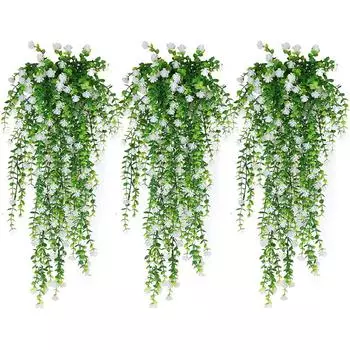 3PCS Hanging Plants Lifelike Artificial Ivy Durable Detachable Leaves Indoor/Outdoor Decor Tea Flowers UV Resistant