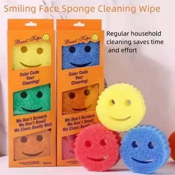 3PCS Happy Face Cleaning Sponge, Multi-purpose Kitchen Sponge, Bathroom Cleaning Sponge,pot Scrubber,household Cleaning Supplies разноцветный