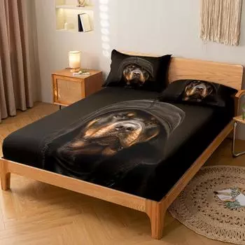 3pcs Hat Dog Pattern Fitted Sheet Set - Soft and Comfortable Bedroom, Guest Room and Dormitory Decoration Bedding Bed Cover Set 90x190x25cm 2pcs