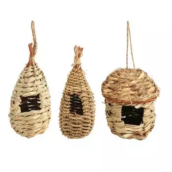 3Pcs Hummingbird House Small Grass Hanging Hand Woven Hummingbird House for Pearl Bird Munia