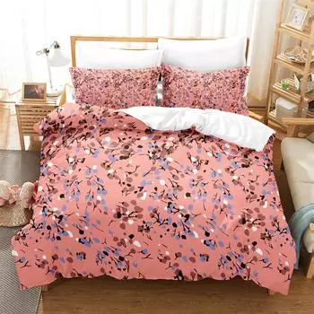 3PCS Ink painting flowers and plants Bedding Sets Home Bedclothes Super King Cover Pillowcase Comforter Textiles Bedding Set EU single(135x200cm)