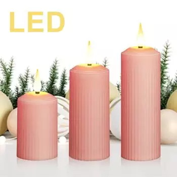 3Pcs LED Candles with Remote Control USB Rechargeable Flickering LED Pillar Candles Timer Indoor Outdoor Electronic Pink Candles Pink теплый белый