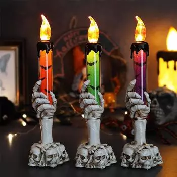 3PCS LED Halloween Candle Lights with Skeleton Hand For Halloween Decoration