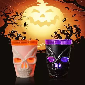 3Pcs LED Light Halloween Drinking Cup Skull Glowing Wine Water Cup for Halloween Party Decoration Home Bar Supplies Horror Props чёрный