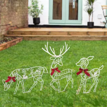 3Pcs Lighted Christmas Outdoor Decorations, Reindeer Family Set Ornaments, Deers